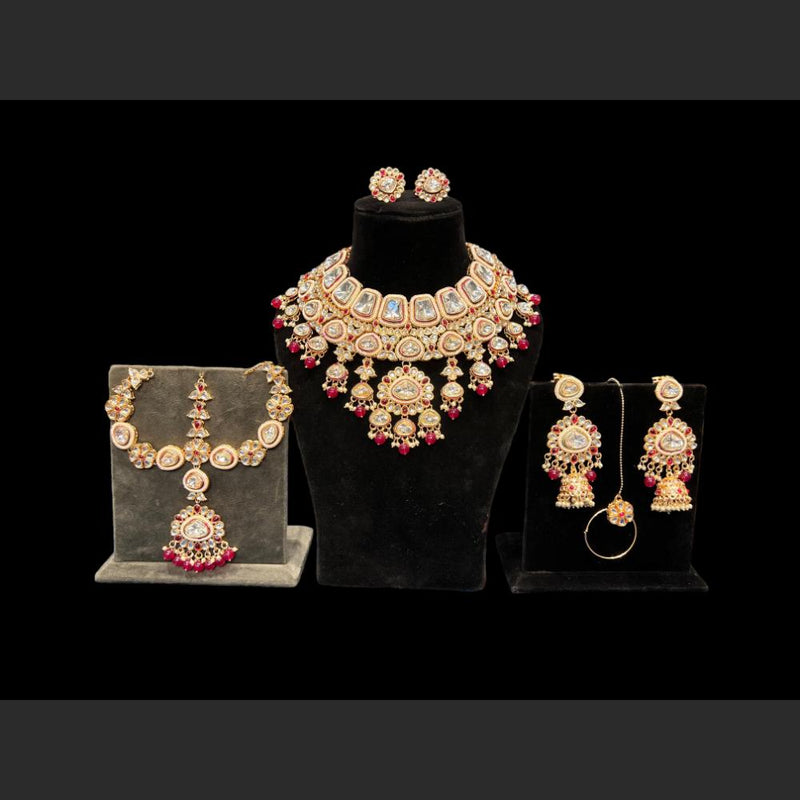 Hira Collections Gold Plated Kundan Stone Semi Bridal Necklace Set