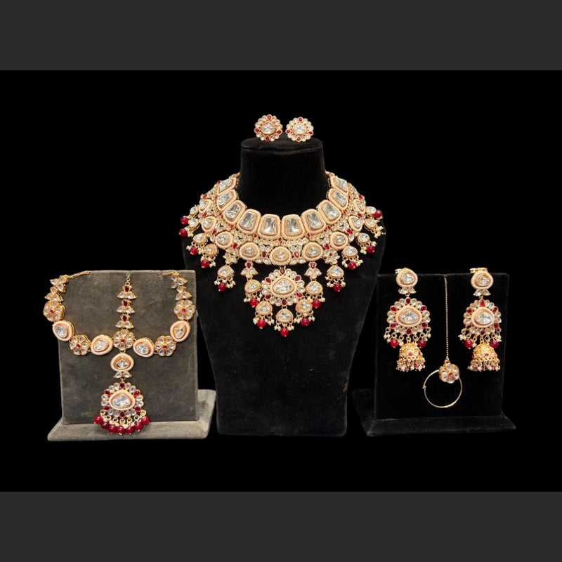 Hira Collections Gold Plated Kundan Stone Semi Bridal Necklace Set