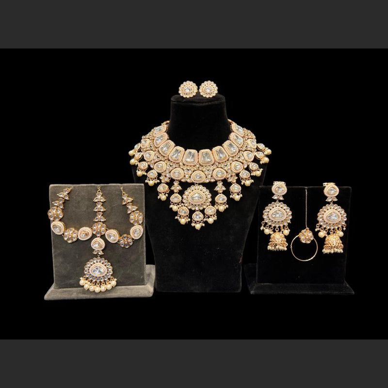 Hira Collections Gold Plated Kundan Stone Semi Bridal Necklace Set