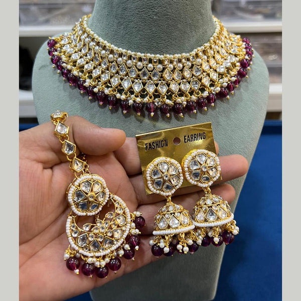 Hira Collections Gold Plated Kundan Stone And Pearls Choker Necklace Set