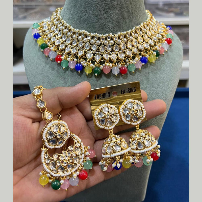 Hira Collections Gold Plated Kundan Stone And Pearls Choker Necklace Set