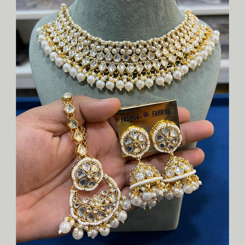 Hira Collections Gold Plated Kundan Stone And Pearls Choker Necklace Set