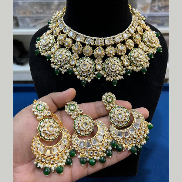 Hira Collections Gold Plated Kundan Stone And Pearls Choker Necklace Set