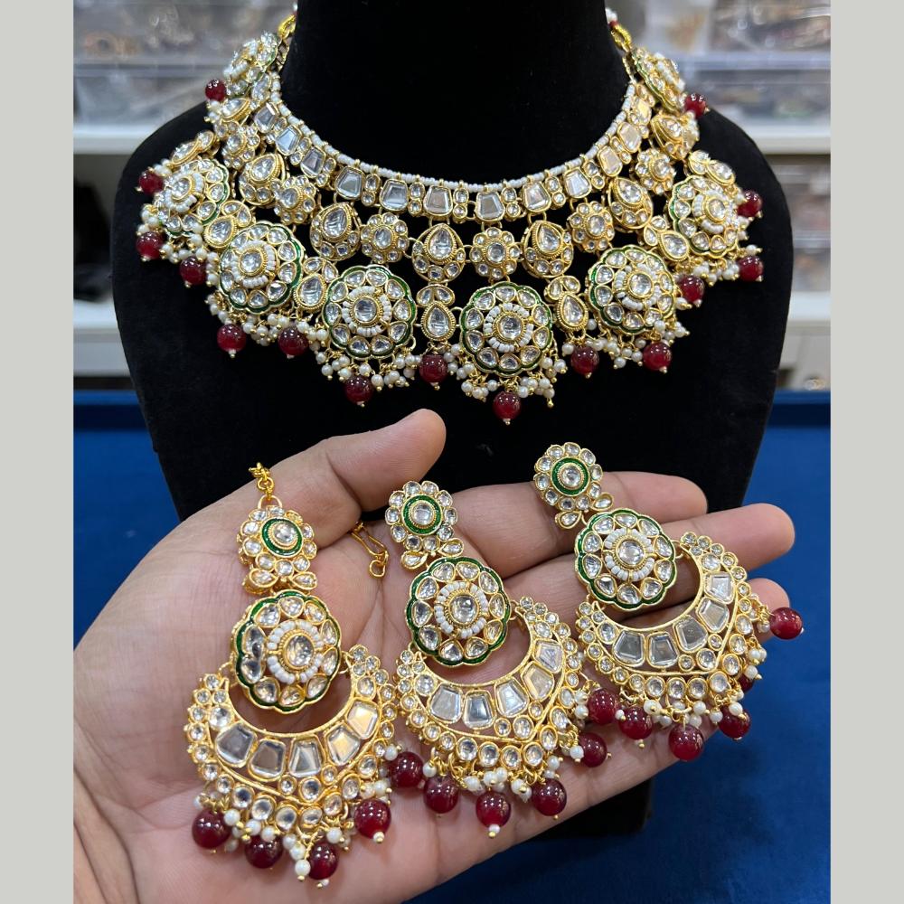 Hira Collections Gold Plated Kundan Stone And Pearls Choker Necklace Set