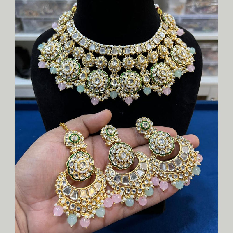 Hira Collections Gold Plated Kundan Stone And Pearls Choker Necklace Set