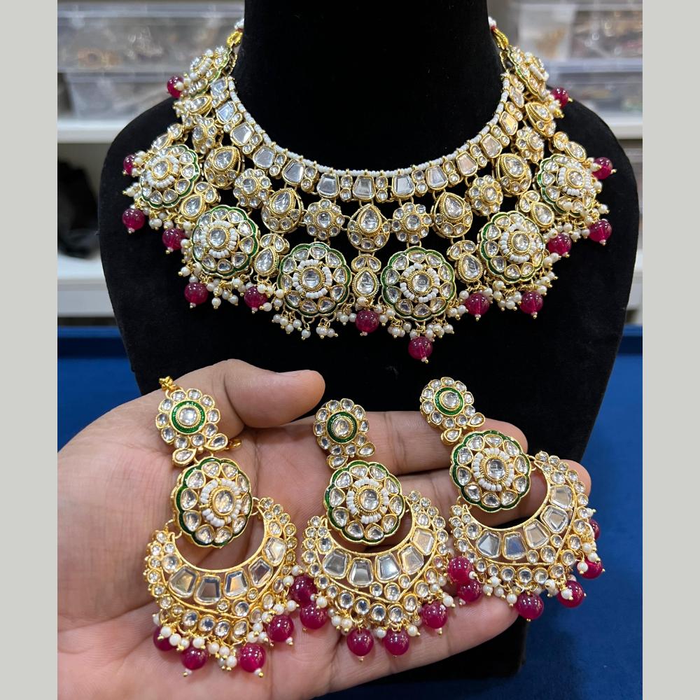 Hira Collections Gold Plated Kundan Stone And Pearls Choker Necklace Set