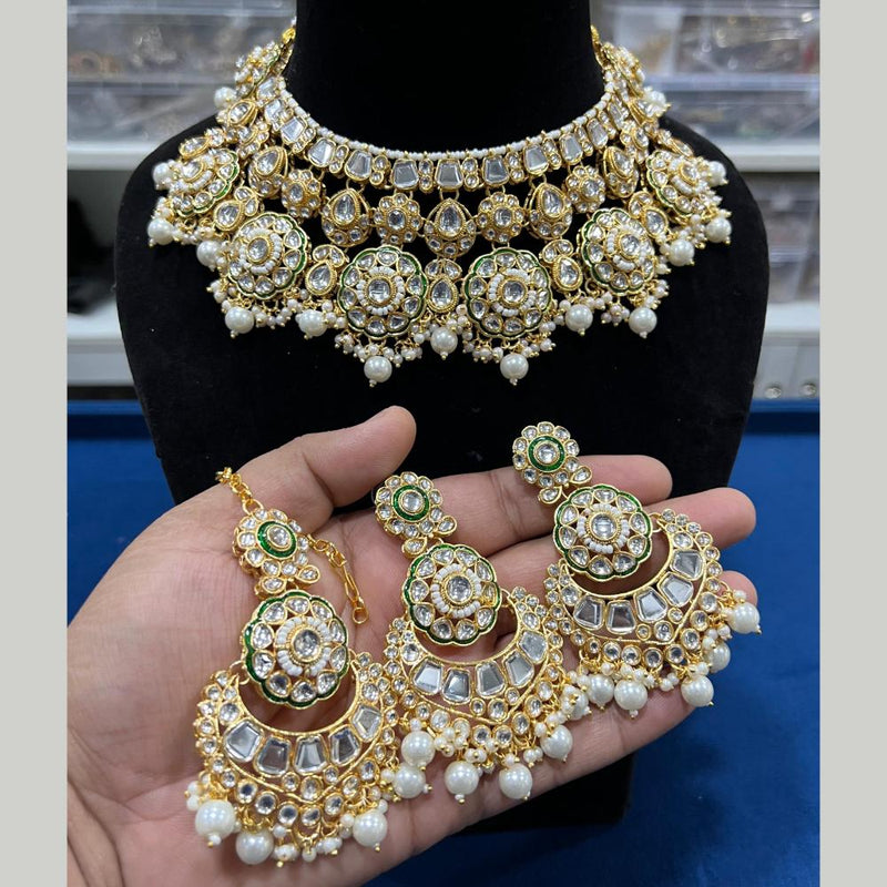 Hira Collections Gold Plated Kundan Stone And Pearls Choker Necklace Set