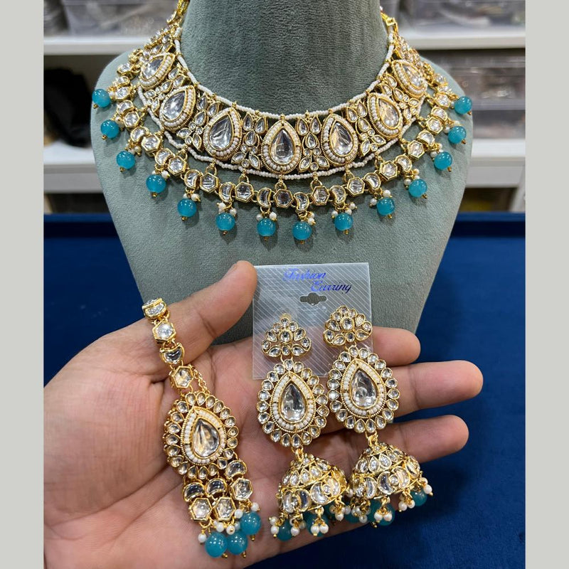 Hira Collections Gold Plated Kundan Stone And Pearls Choker Necklace Set