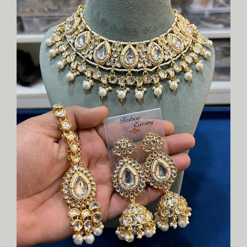 Hira Collections Gold Plated Kundan Stone And Pearls Choker Necklace Set