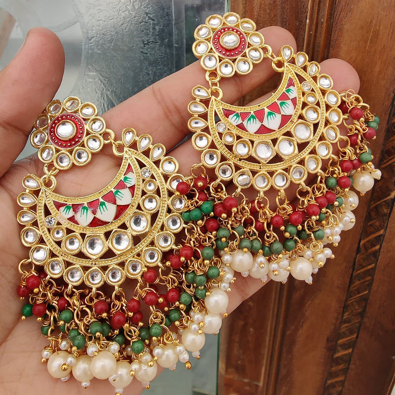 Hira Collections Gold Plated Kundan Stone And Pearl Dangler Earrings