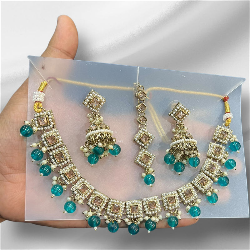 Hira Collections Gold Plated Crystal Stone And Pearl Necklace Set