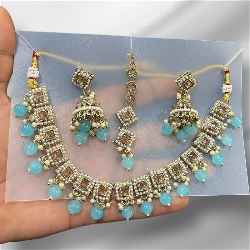 Hira Collections Gold Plated Crystal Stone And Pearl Necklace Set