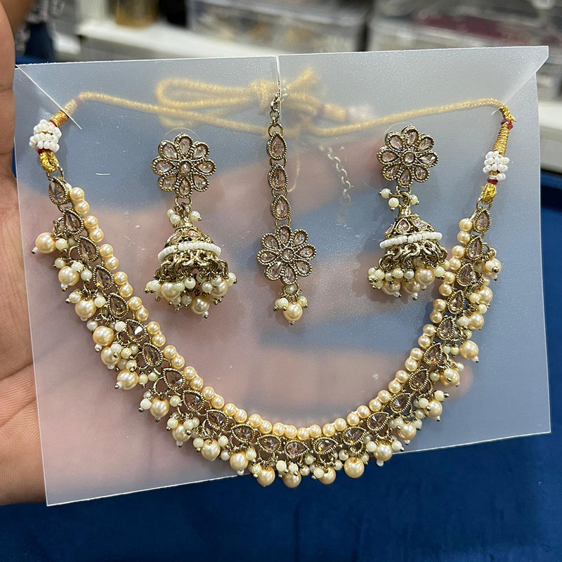 Hira Collections Gold Plated Crystal Stone And Pearl Necklace Set