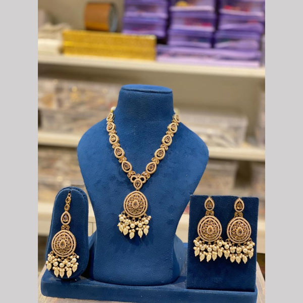 Hira Collections Gold Plated Kundan Stone And Pearls Necklace Set