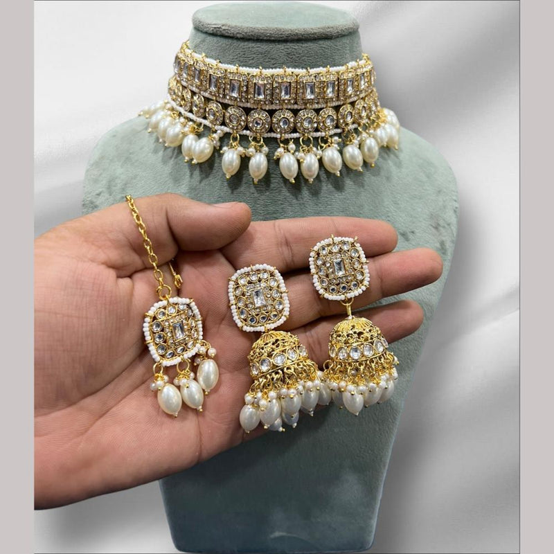 Hira Collections Gold Plated Kundan Stone And Beads Choker Necklace Set