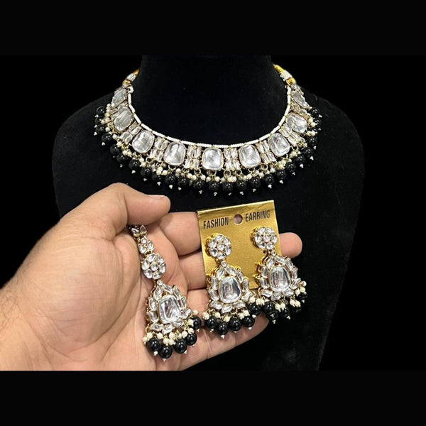 Hira Collections Gold Plated Kundan Stone And Beads Choker Necklace Set