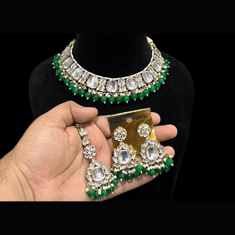 Hira Collections Gold Plated Kundan Stone And Beads Choker Necklace Set