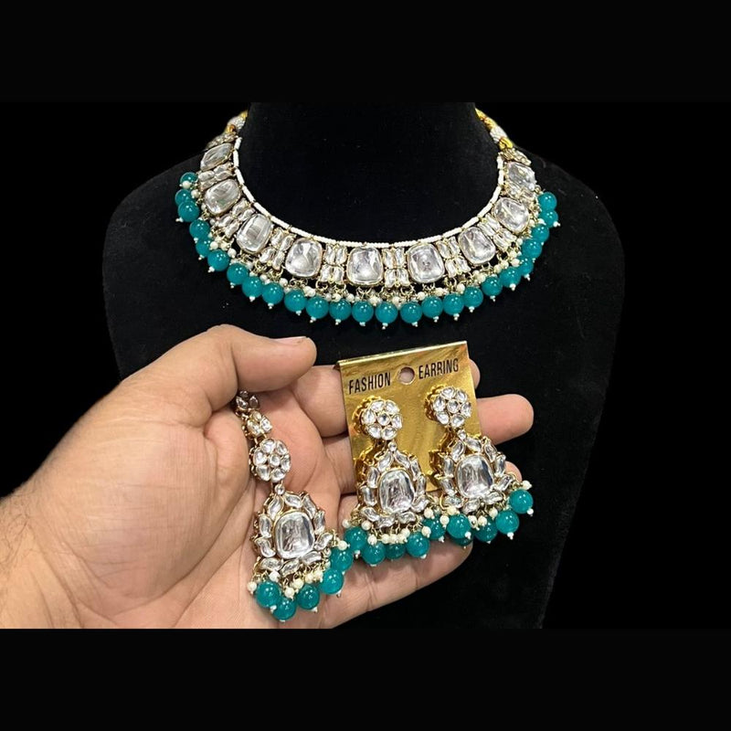 Hira Collections Gold Plated Kundan Stone And Beads Choker Necklace Set