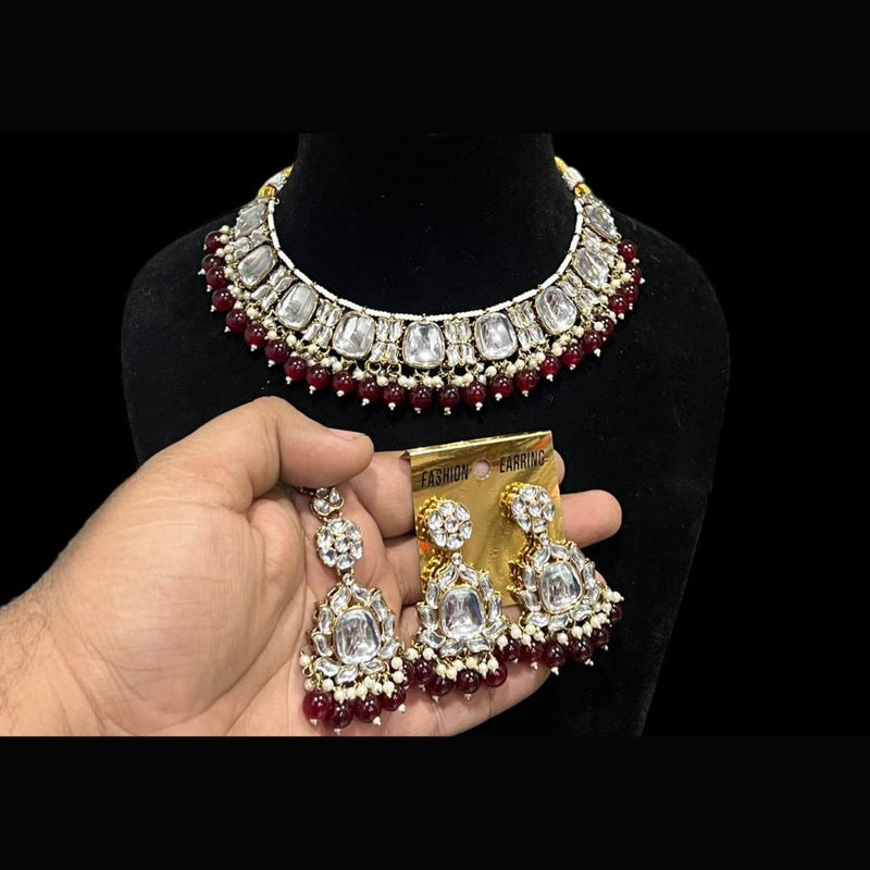 Hira Collections Gold Plated Kundan Stone And Beads Choker Necklace Set