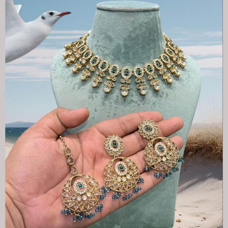 Hira Collections Gold Plated Crystal Stone And Pearls Necklace Set