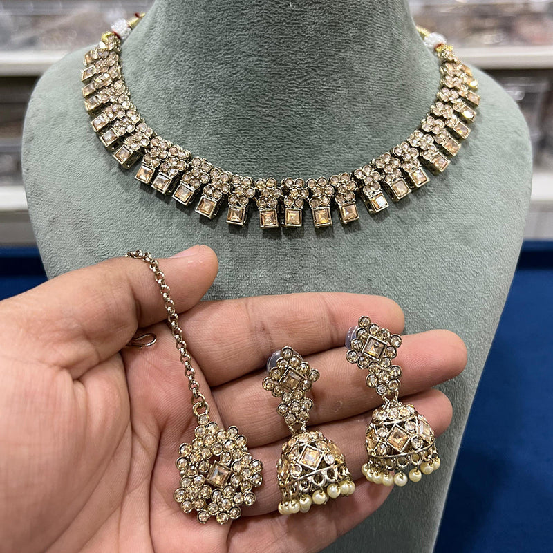 Hira Collections Gold Plated Crystal Stone And Pearls Necklace Set