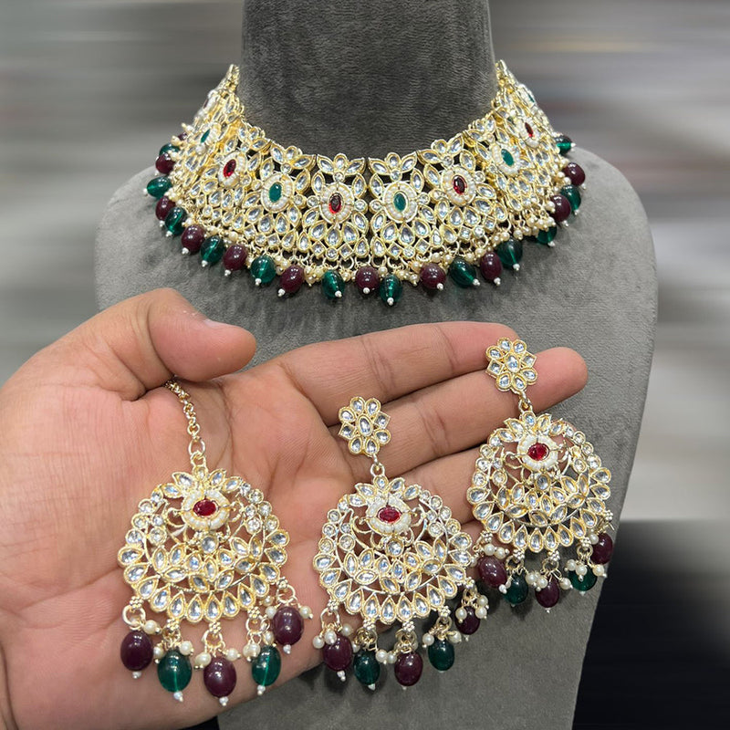 Hira Collections Gold Plated Kundan Stone And Pearls Necklace Set