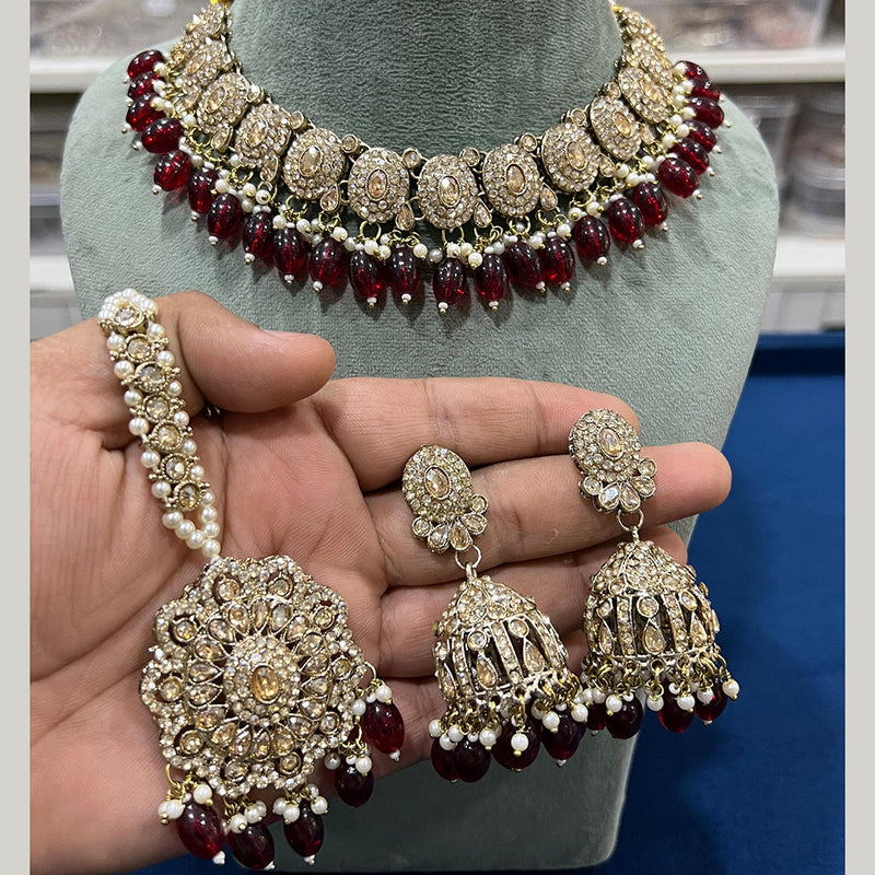 Hira Collections Gold Plated Crystal Stone And Pearls Necklace Set