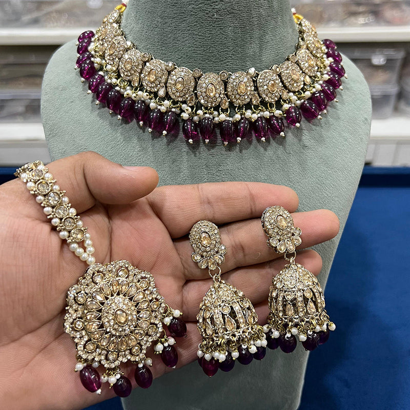 Hira Collections Gold Plated Crystal Stone And Pearls Necklace Set