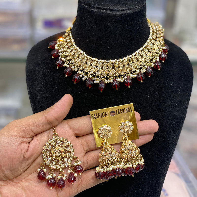 Hira Collections Gold Plated Crystal Stone And Pearls Necklace Set