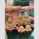 Hira Collections Gold Plated Crystal Stone And Beads Jhumki Earrings With Maangtikka