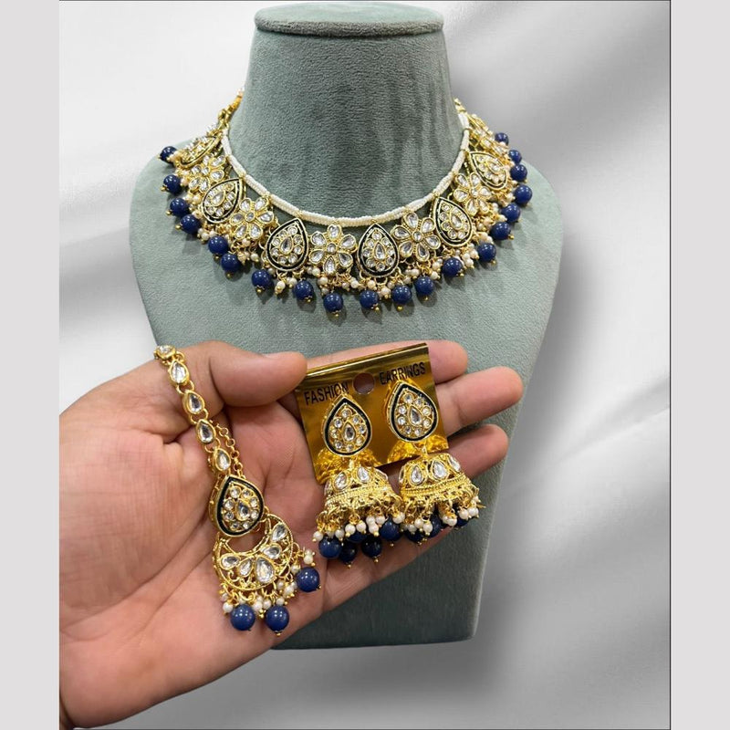 Hira Collections Gold Plated Kundan Stone And Beads Necklace Set