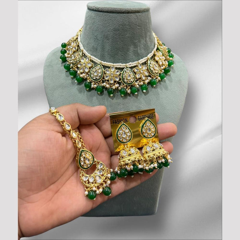 Hira Collections Gold Plated Kundan Stone And Beads Necklace Set