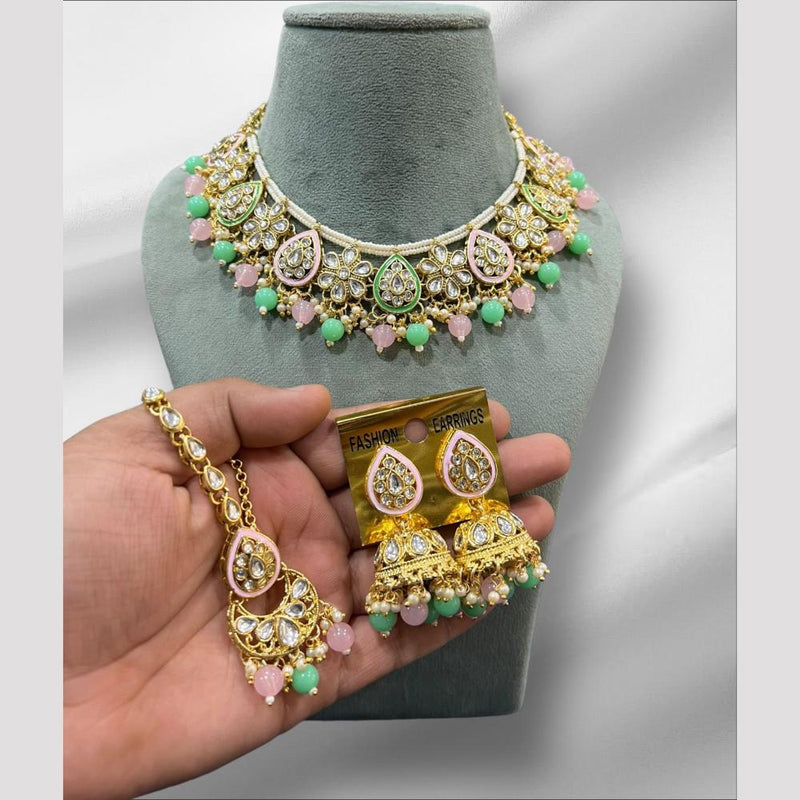 Hira Collections Gold Plated Kundan Stone And Beads Necklace Set