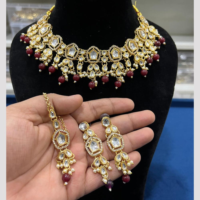 Hira Collections Gold Plated Kundan Stone And Beads Necklace Set