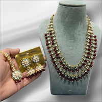 Hira Collections Gold Plated Kundan Stone And Beads Meenakari Necklace Set