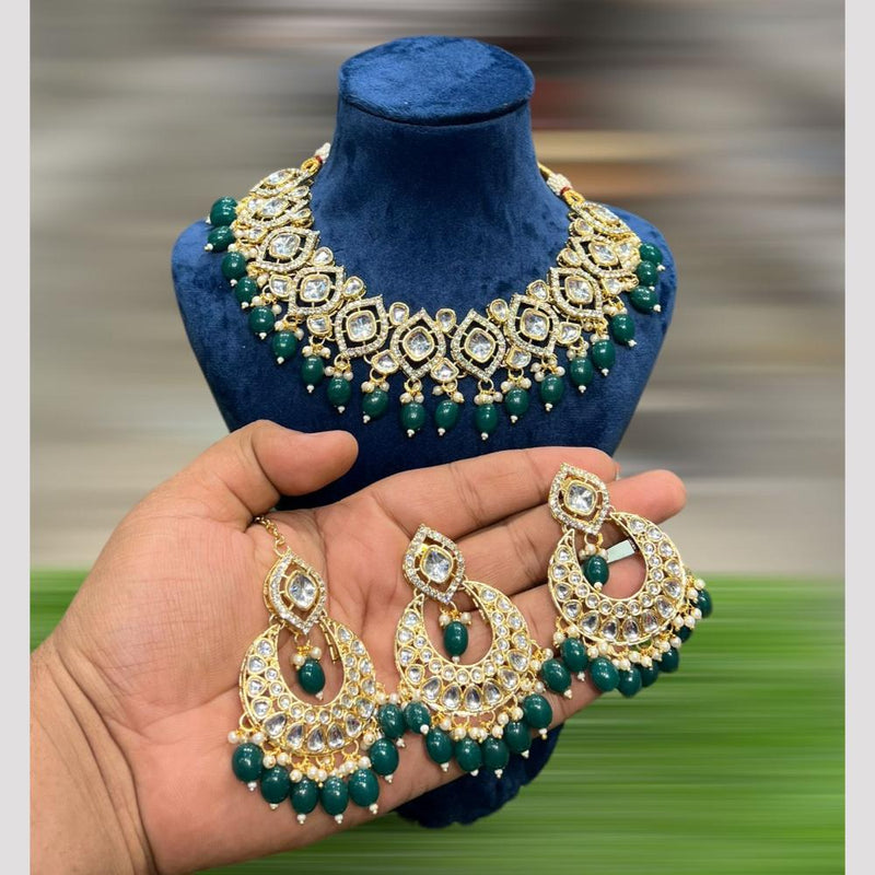 Hira Collections Gold Plated Polki Kundan And Beads Necklace Set