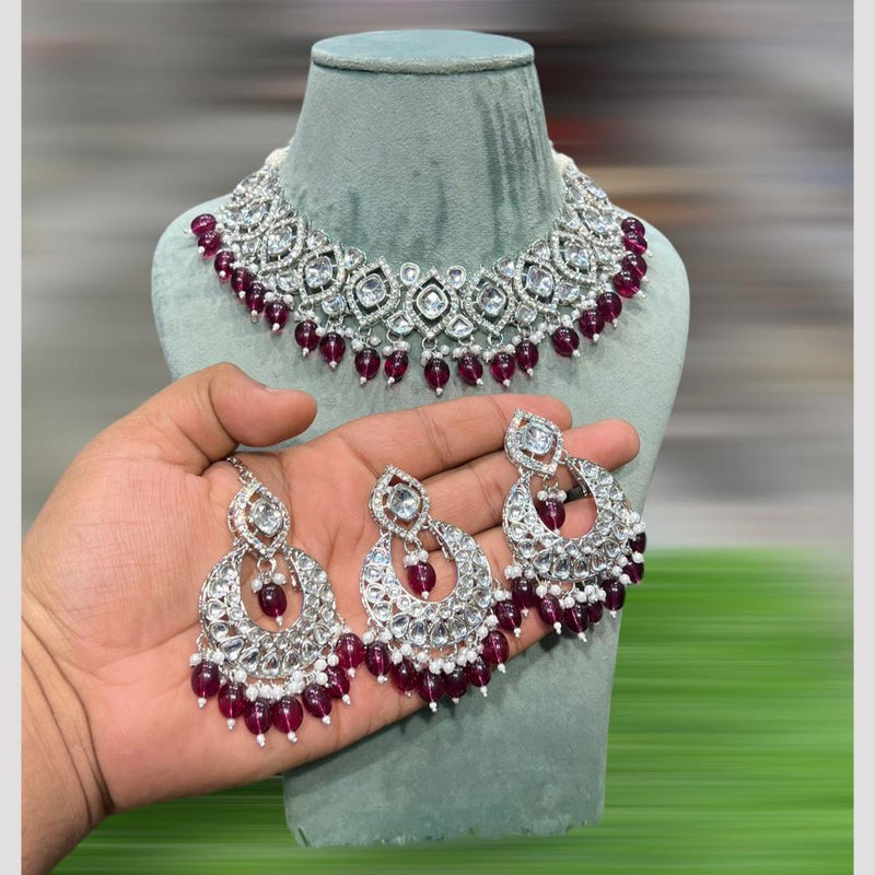 Hira Collections Silver Plated Polki Kundan And Beads Necklace Set