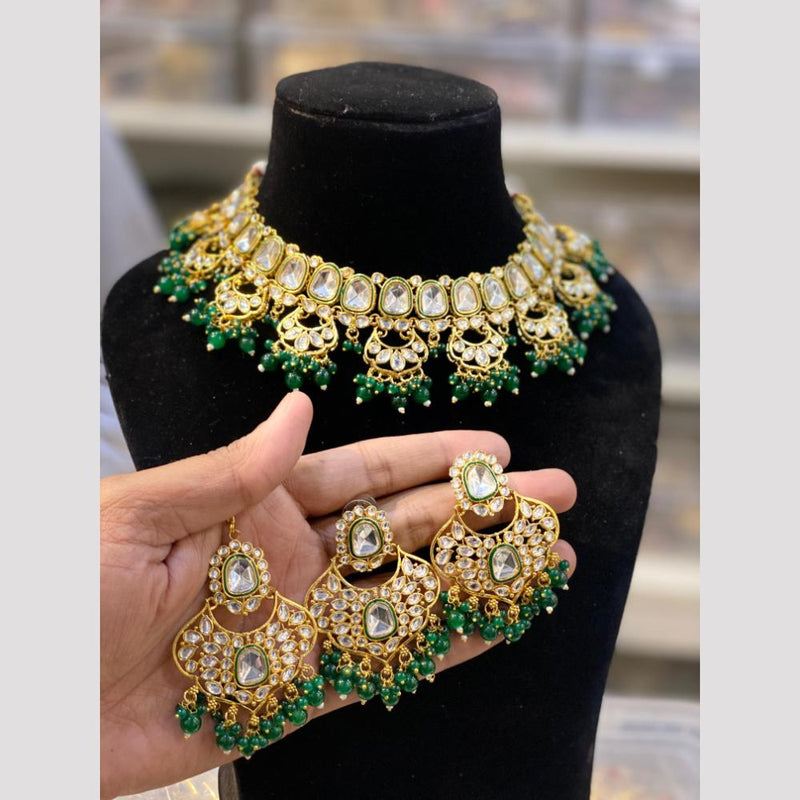 Hira Collections Gold Plated Polki Kundan And Beads Necklace Set