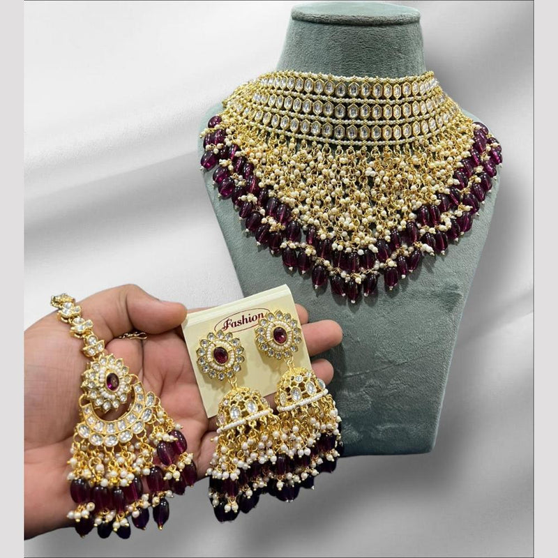 Hira Collections Gold Plated Kundan Stone And Beads Necklace Set