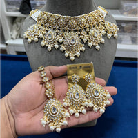 Hira Collections Gold Plated Kundan Stone And Beads Choker Necklace Set