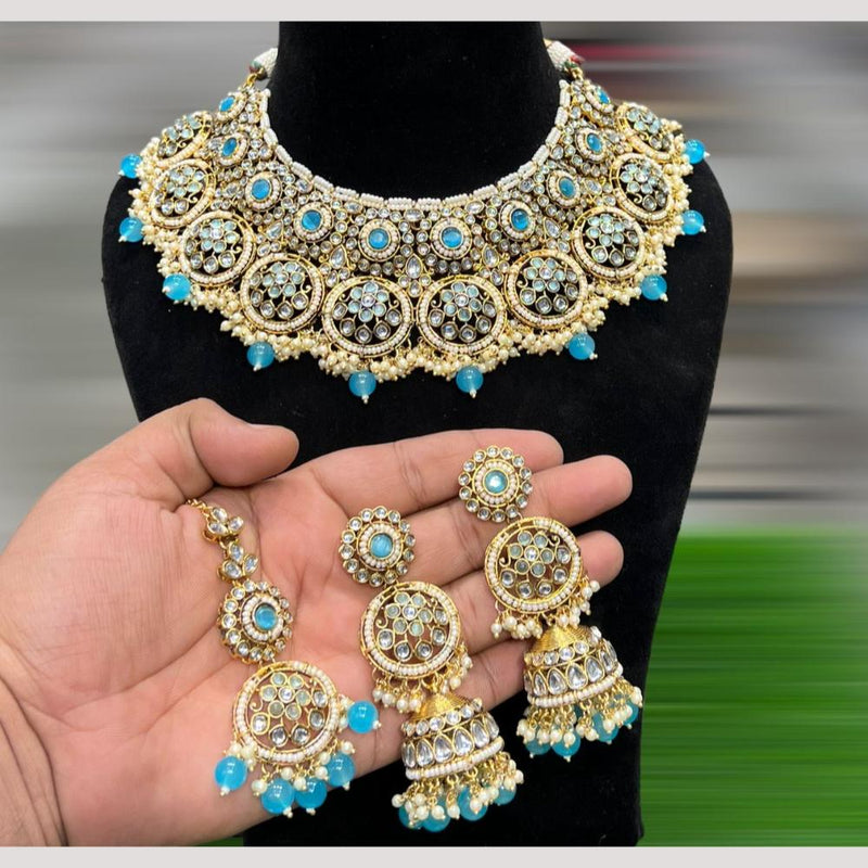 Hira Collections Gold Plated Kundan Stone And Beads Choker Necklace Set