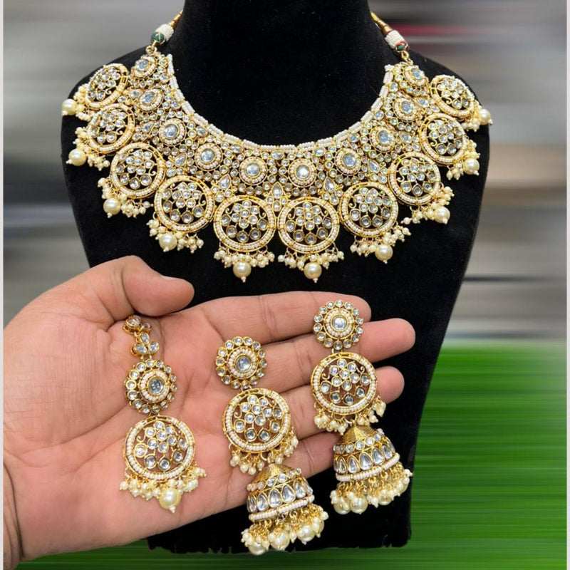 Hira Collections Gold Plated Kundan Stone And Beads Choker Necklace Set