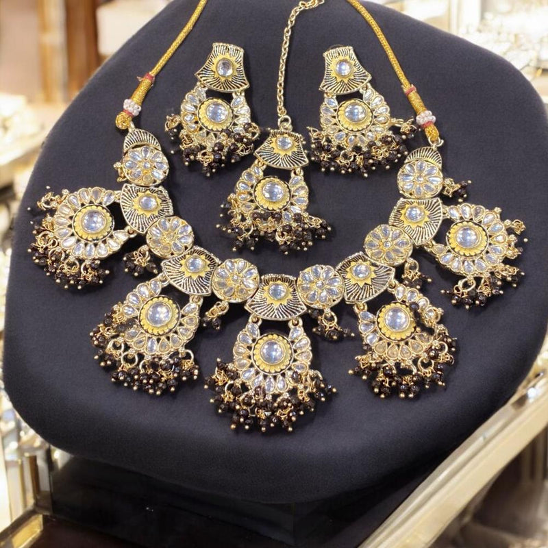 Hira Collections Gold Plated Kundan Stone & Pearls Meenakari Necklace Set