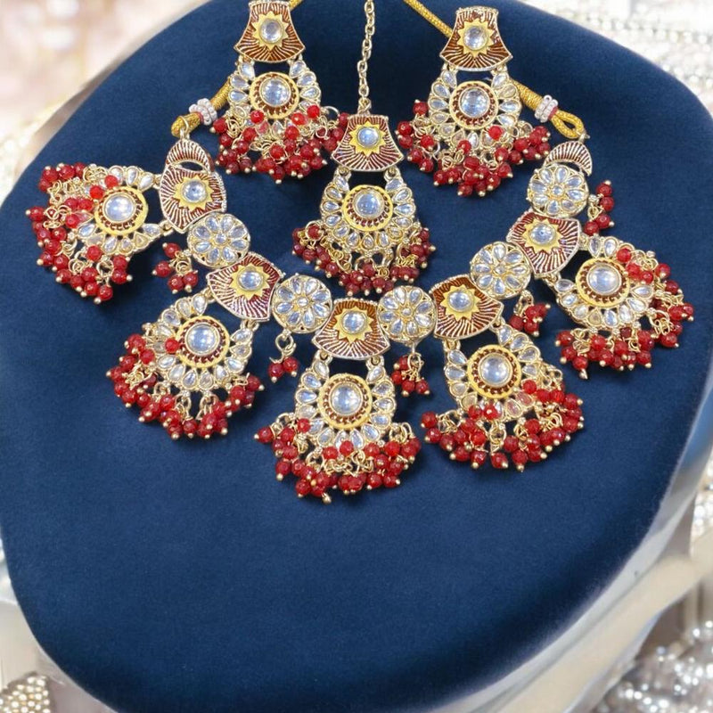 Hira Collections Gold Plated Kundan Stone & Pearls Meenakari Necklace Set