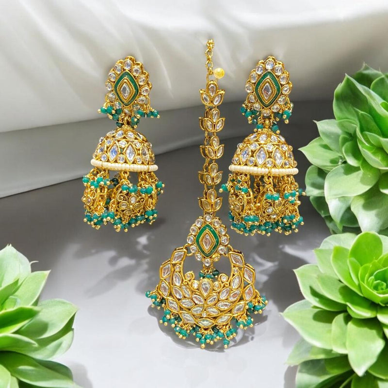 Hira Collections Gold Plated Kundan Stone And Meenakari Dangler Earrings Maangtikka