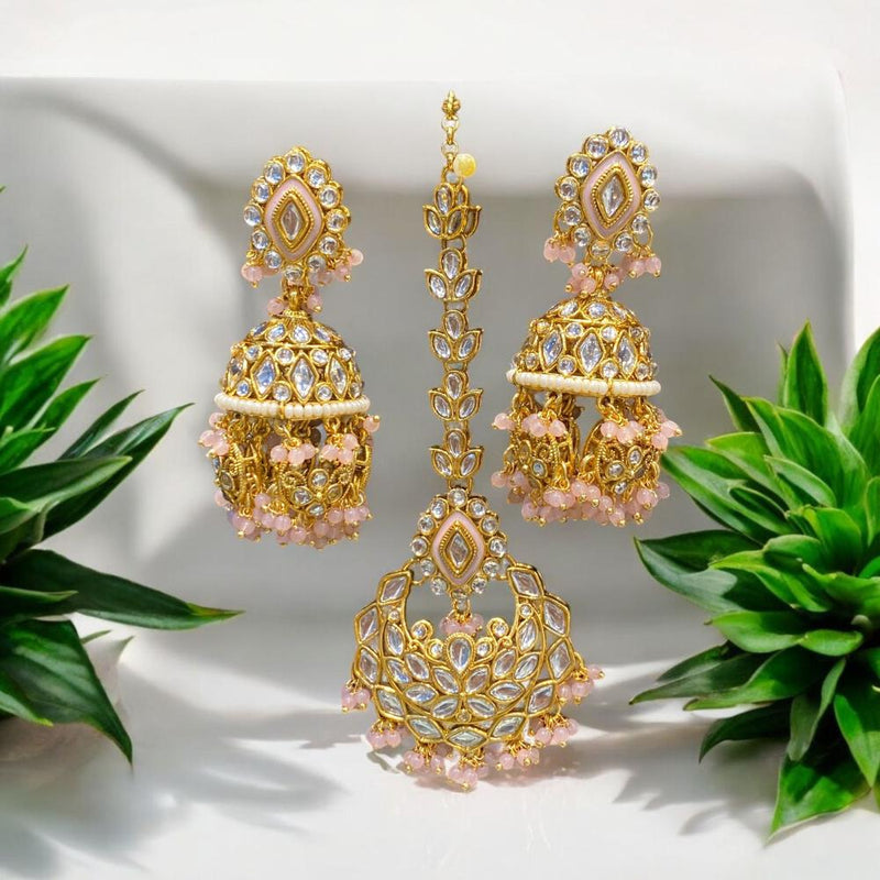 Hira Collections Gold Plated Kundan Stone And Meenakari Dangler Earrings Maangtikka