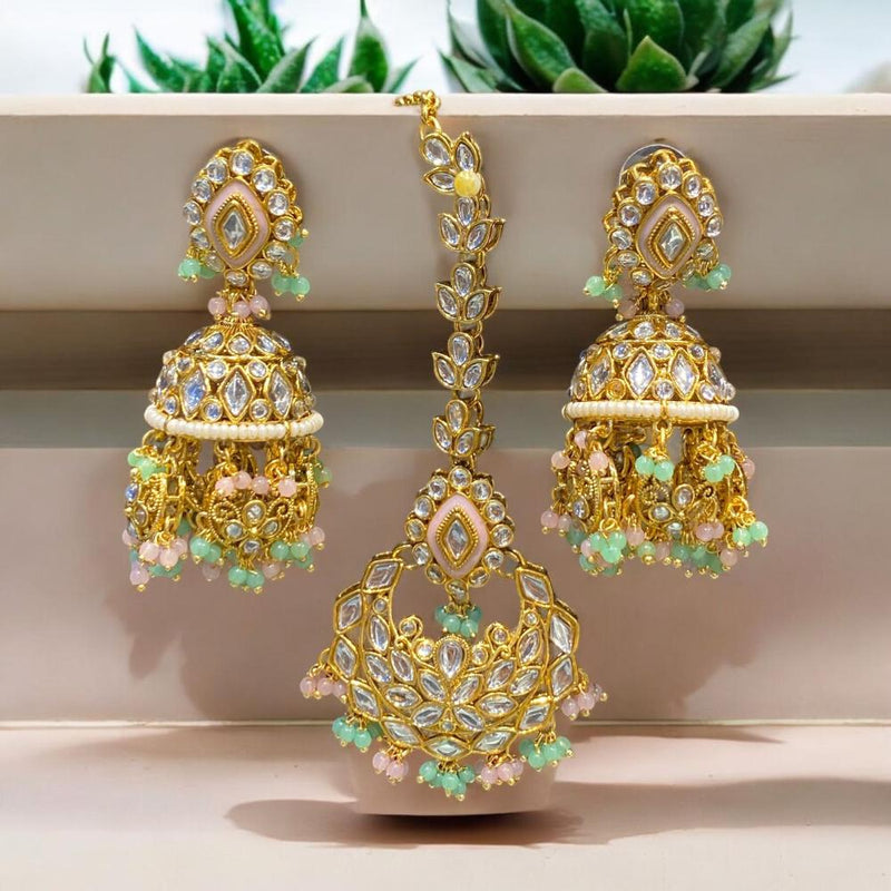 Hira Collections Gold Plated Kundan Stone And Meenakari Dangler Earrings Maangtikka