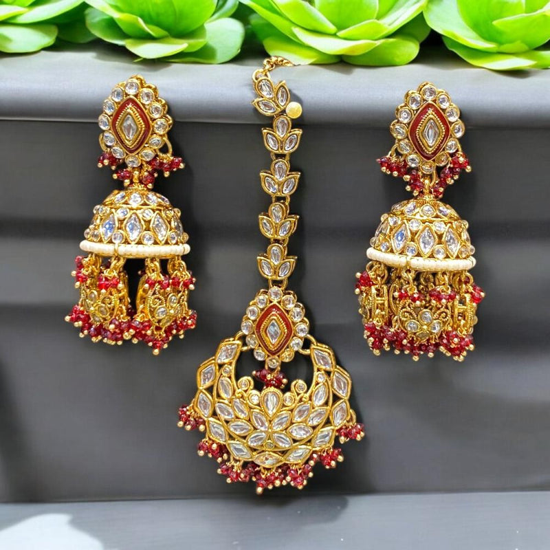 Hira Collections Gold Plated Kundan Stone And Meenakari Dangler Earrings Maangtikka