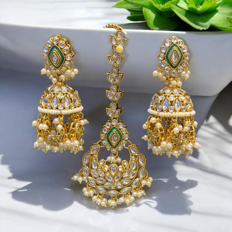 Hira Collections Gold Plated Kundan Stone And Meenakari Dangler Earrings Maangtikka