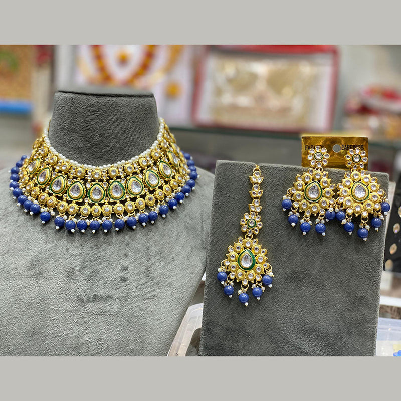 Hira Collections Gold Plated Kundan Stone And Beads Necklace Set